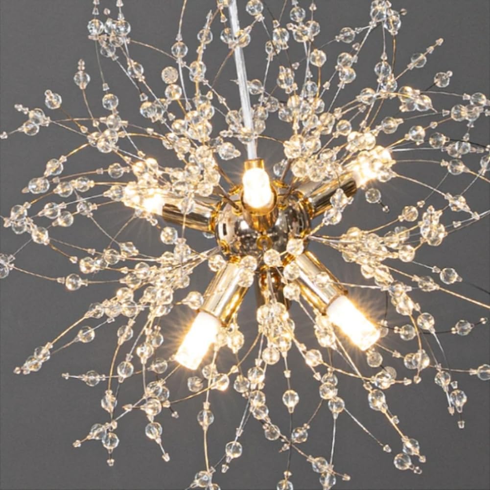 Crystal Cluster Pendant Light Gold 3 Lights Modern Firework Chandelier Dandelion Sputnik Dining Room Light Fixture Contemporary Crystal Chandeliers for Foyer Entryway