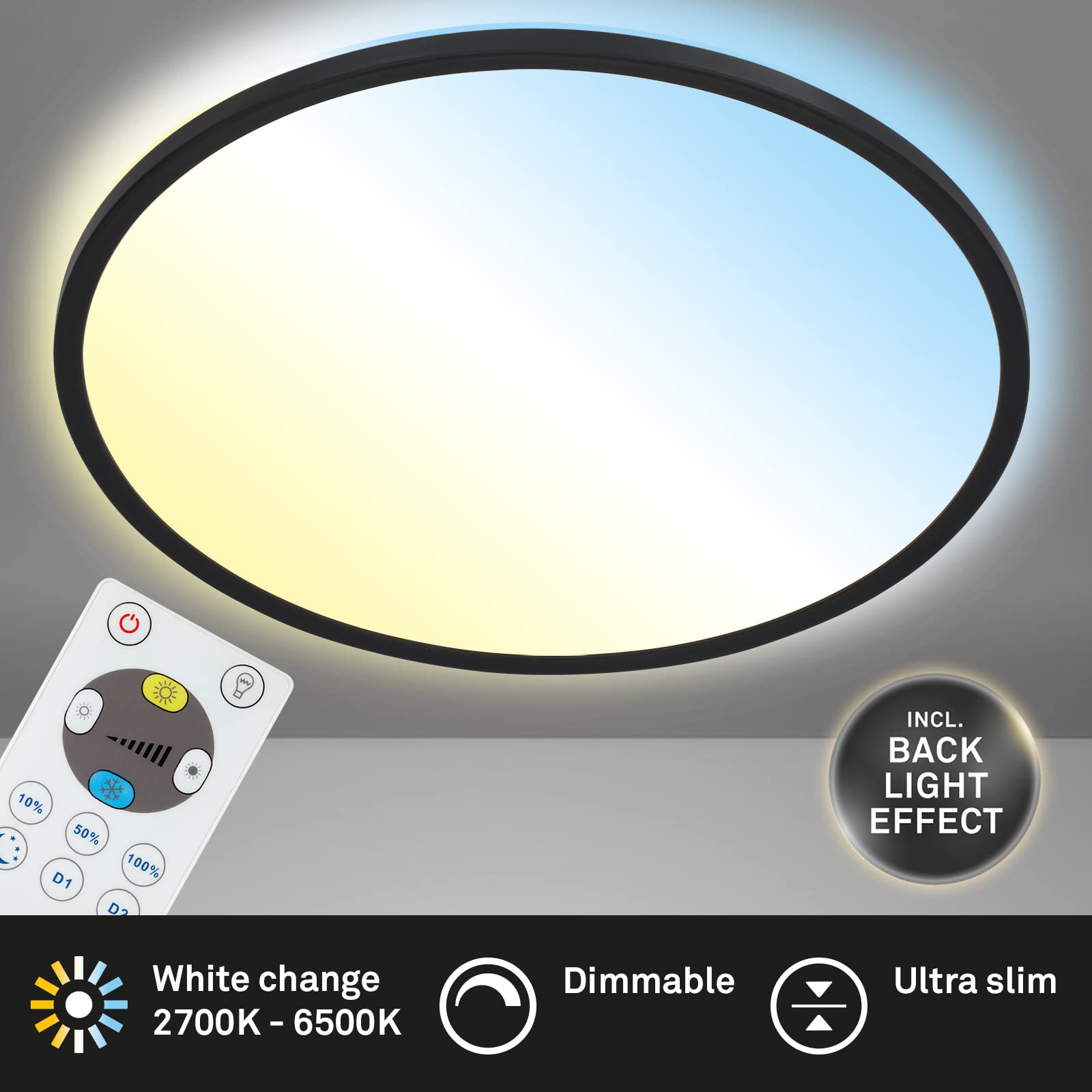 BRILONER Leuchten 7080-015 Panel LED z podświetleniem biały i czarny, 420 x 29 mm