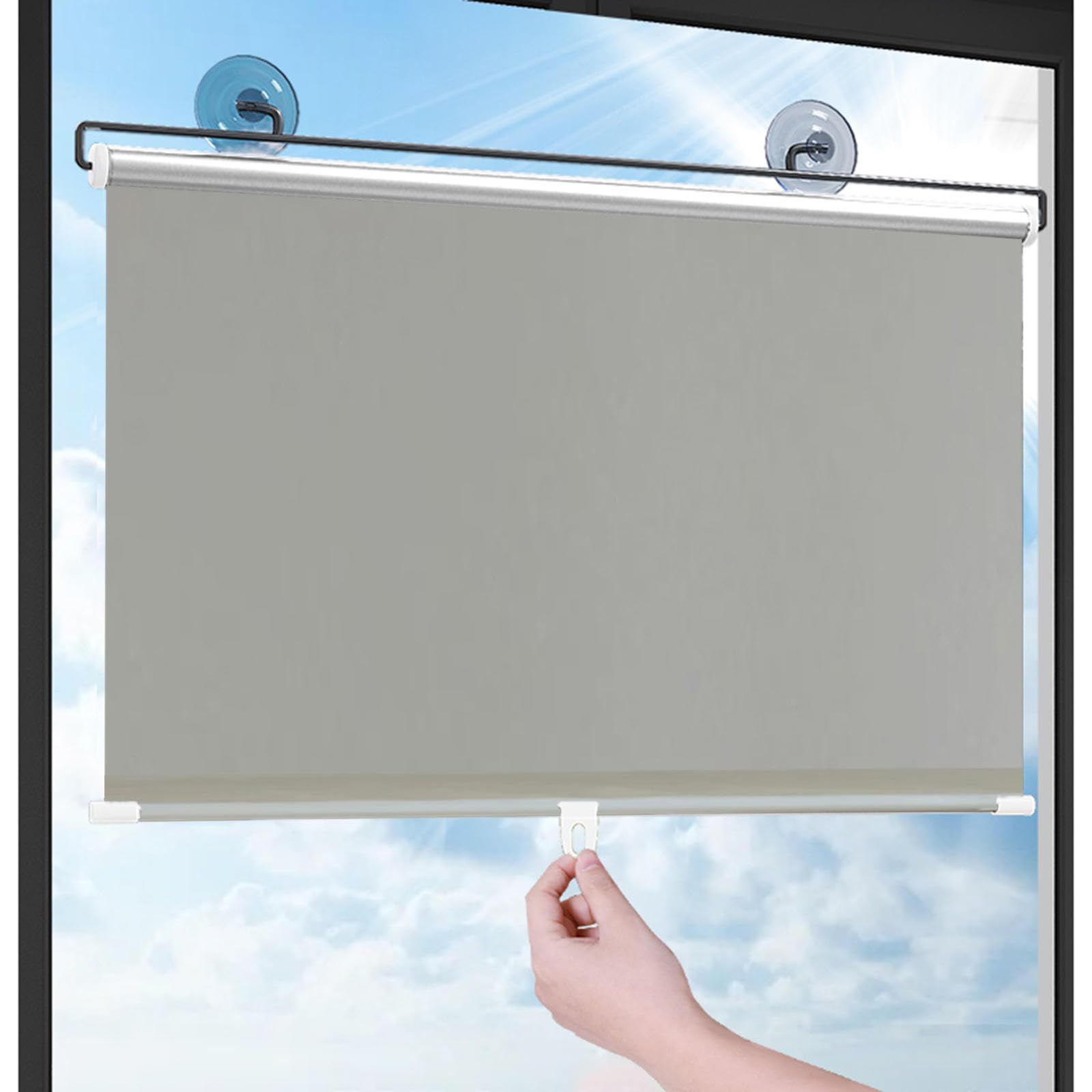 Sonakia Grey Blackout Roller Blinds For Windows, Suction Cup Roller Blinds, Sun Protection Privacy Roller Shades, Temporary Blinds, Blackout Curtains 30-80Cm Wide,-75X160cm/30 * 63In