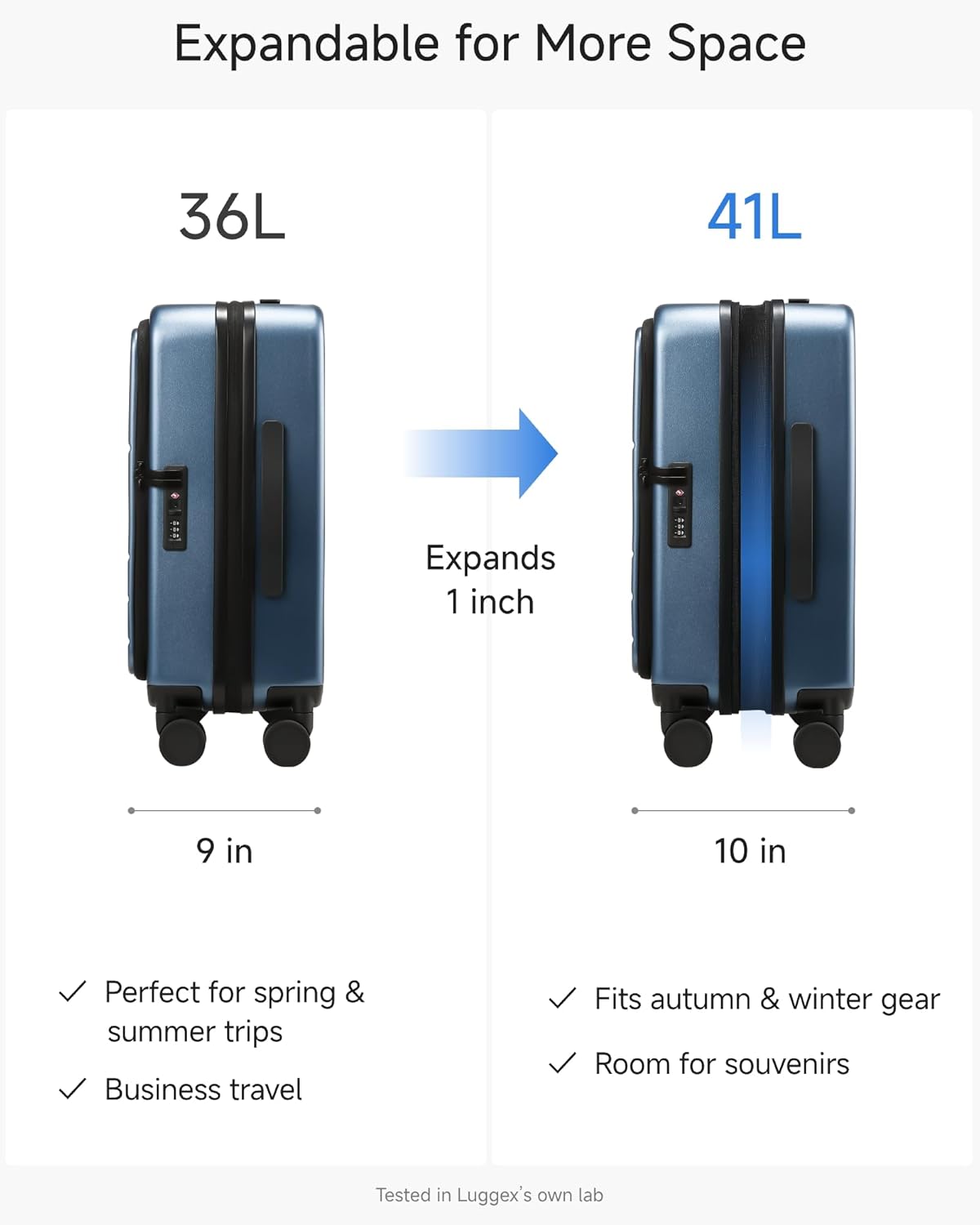 Carry On Luggage Top Opening, FLT Expandable Polycarbonate Hard Shell Suitcase with Wheels (FX-Lite, Blue, 20 Inch, 36L-41L) - Image 4