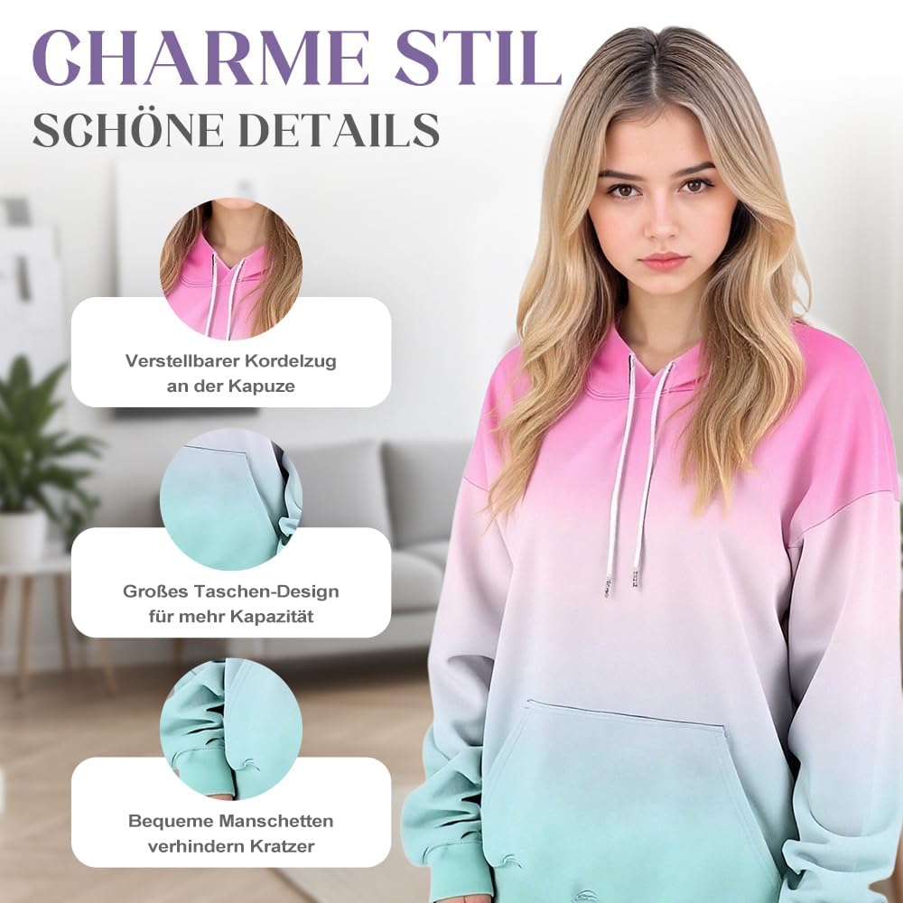 Generisch Damska bluza oversize, z kapturem, miękka bluza z kapturem, wygodny sweter do noszenia w czasie wolnym i w domu