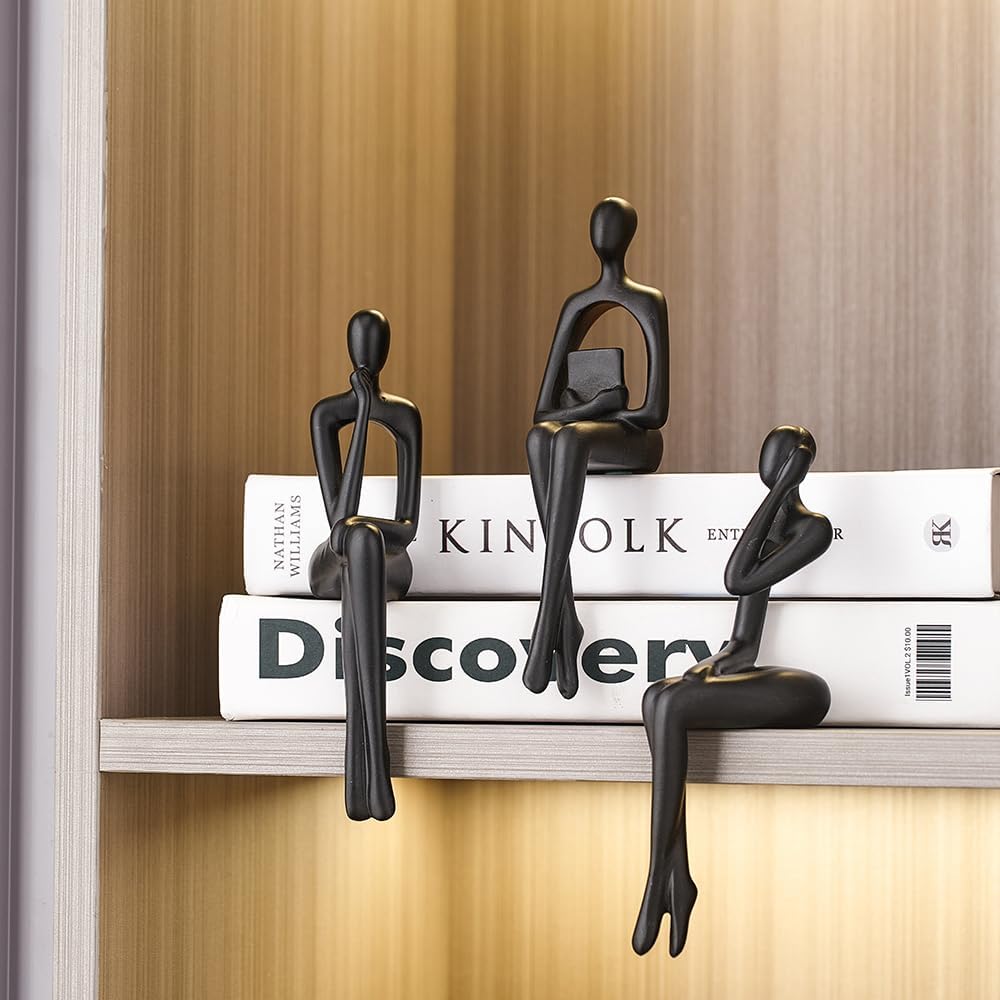 Estatuas de pensador negro, decoración del hogar para sala de estar, 3 piezas de decoración de estantes, esculturas de arte abstracto estéticas modernas para mesa de café, TV, armario, escritorio,