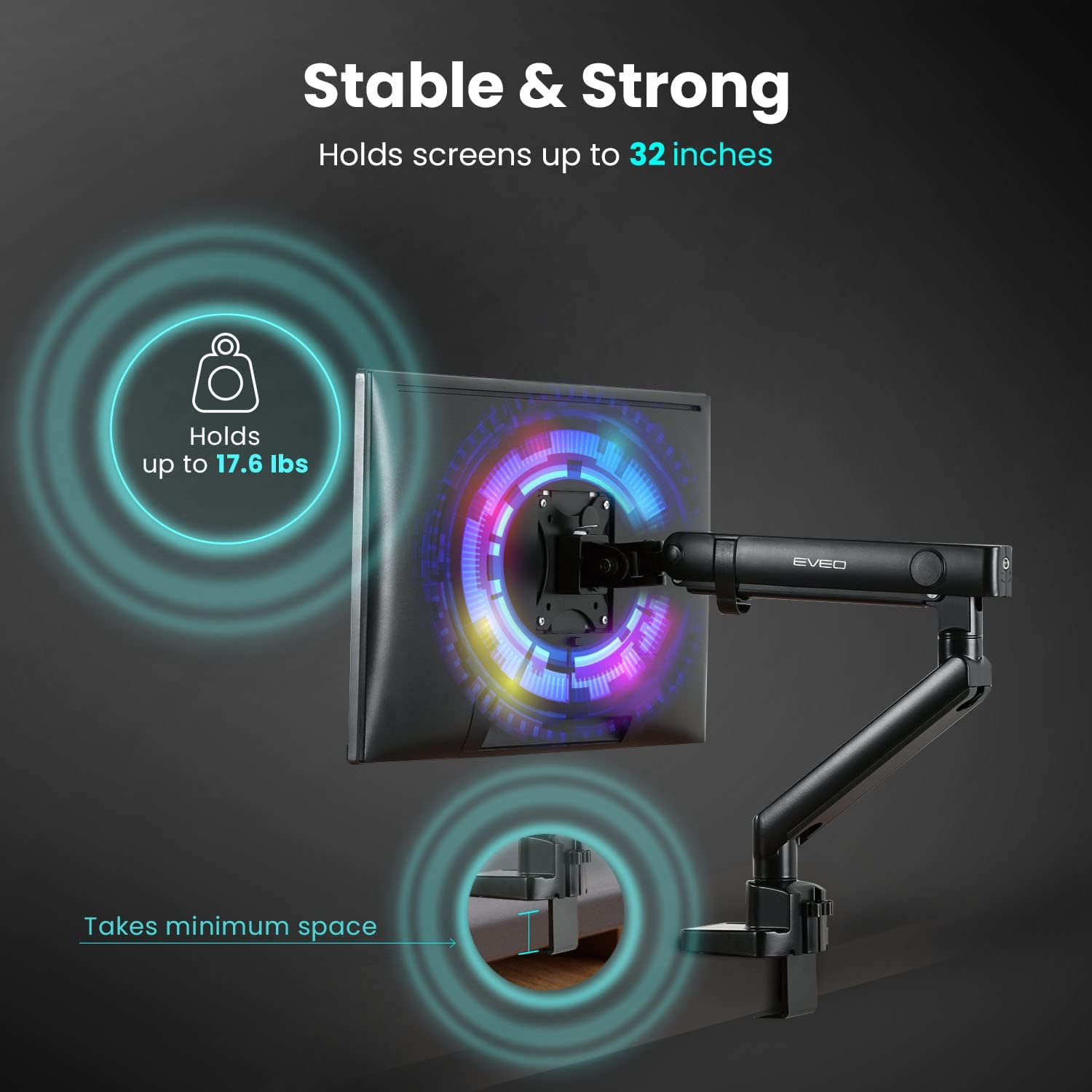 EVEO Premium Single Monitor Arm Adjustable Monitor Desk Mount Full