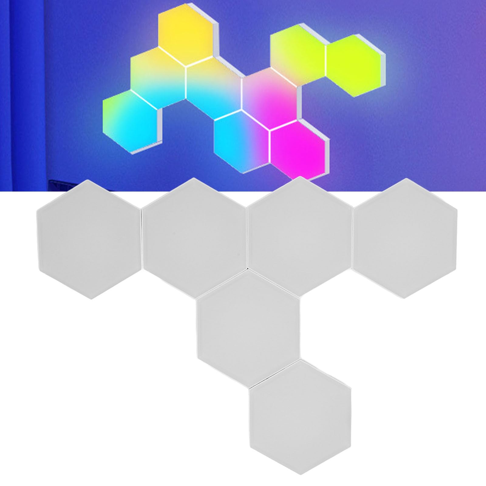6 Sets Hexagon Light Panels, Smart APP RGB Hexagonal Modular Gaming Light Music with Sync, Infinitely Splicing Cool RGB Wall Lights Hexagon, DIY Music Sync Lights for Bedroom