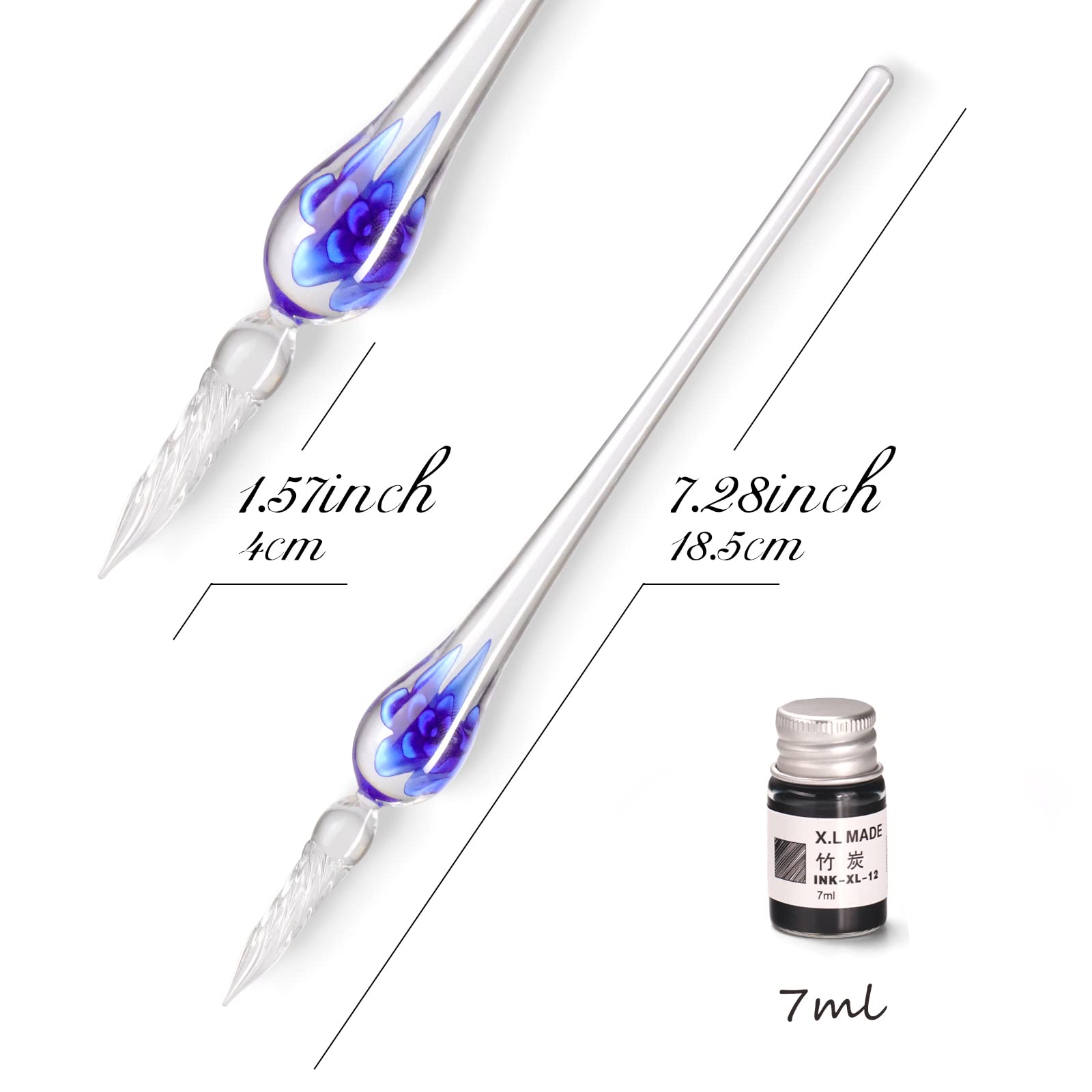 Zestaw szklanych piór do kaligrafii, Pióra do kaligrafii Dip Pens, 12 kolorowych atramentów, Zestawy do kaligrafii do sztuki, pisania, podpisów, dekoracji, prezentów.