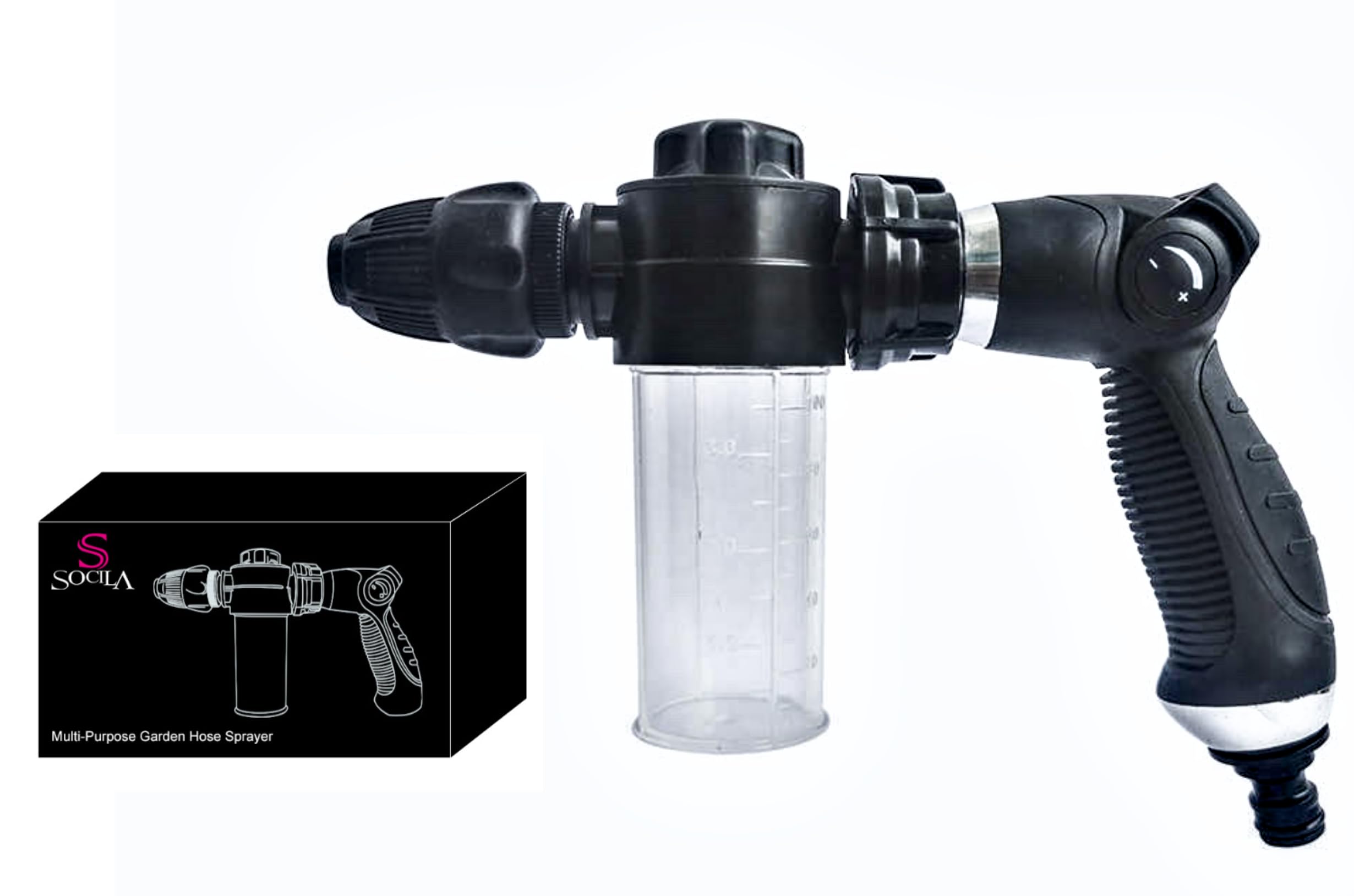 Socila Garden Hose Nozzle and Boat Engine Flush Kit, High Pressure Spray Gun Nozzle with 3.4oz/100ml Soap Dispenser Bottle: Showering Pet, Watering Plant, Lawn Care, Car Wash