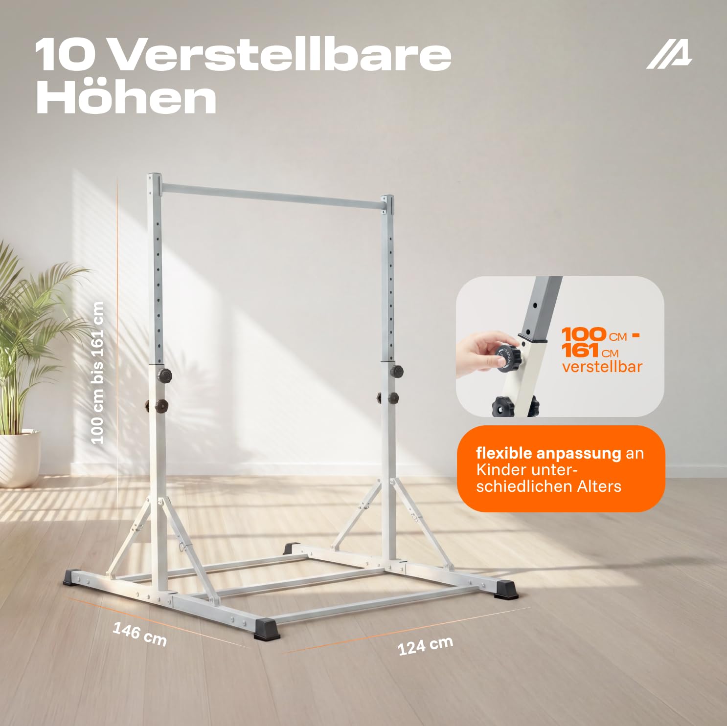 Parex Kinder Turnreck höhenverstellbar – Stabiles Indoor & Outdoor Gymnastikreck mit Turnringen, Reckstange aus echtem Buchenholz oder Metall, Turnstange für Kinder & Jugendliche, Belastbar bis 130kg