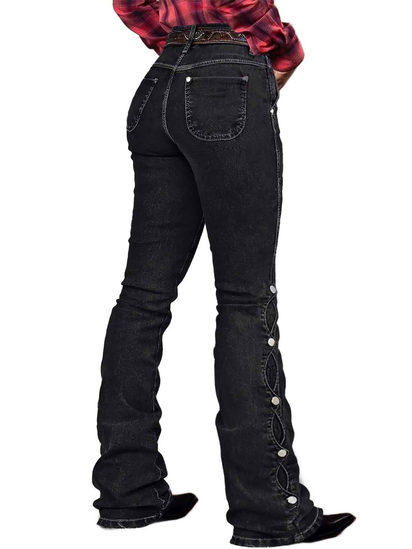 Flamingals Women's Buttoned Hem Bootcut Jeans