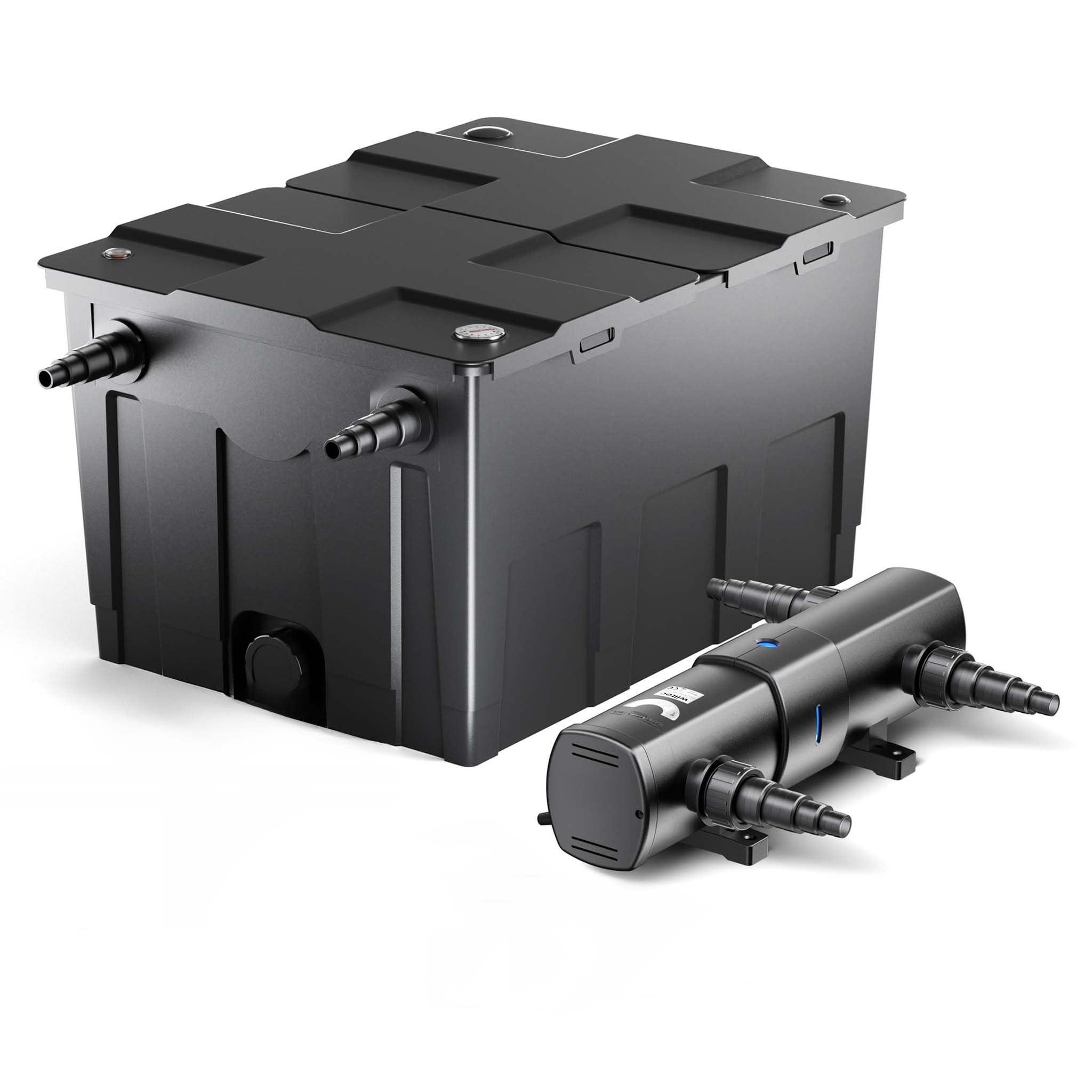Wiltec Komplettset: CBF-550 Teichfilter bis 60000 L Teichfilteranlage als Durchlauffilter, CUV-236 Teichklärer UVC Klärer mit 36 Watt UV-C Leistung