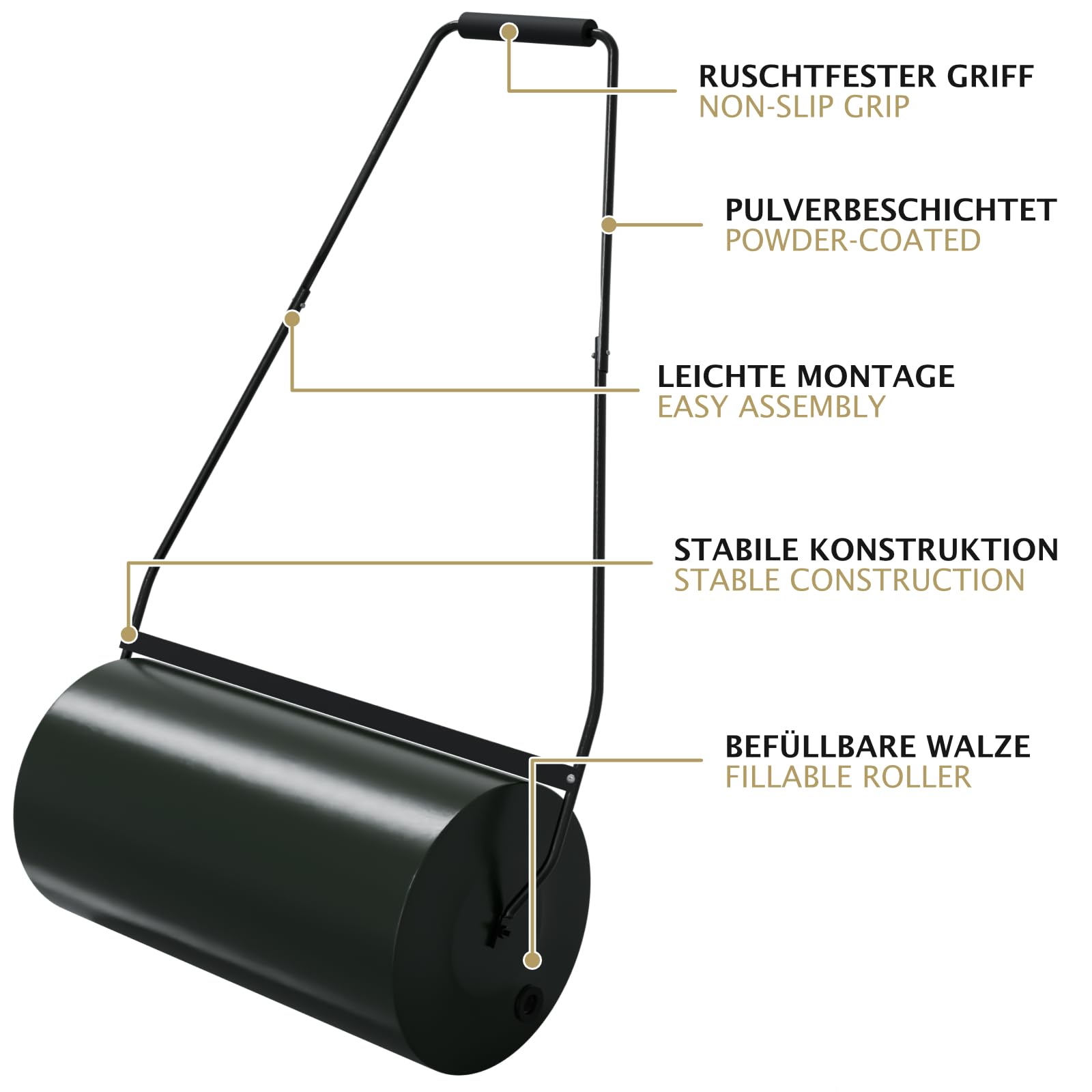 HAGO24 | Gartenwalze | Rasenwalze | Handwalze | 60cm | Stahl | 50L
