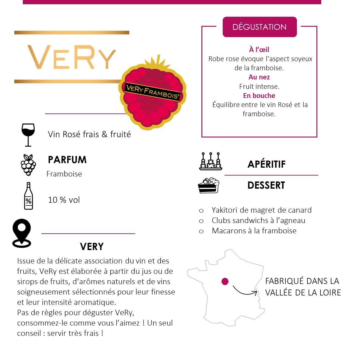 Very Frambois' - Vin rosé à la Framboise - Boisson aromatisée à Base de vin - Lot de 6 bouteilles x 75 cl