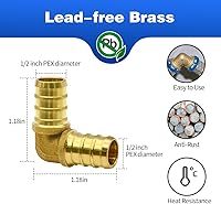 Vista 2 de 15 piezas de accesorios PEX de 1/2 pulgada, juego de acoplamientos rectos de codo TEE, combinación de accesorios de PEX de latón con Tees, codos