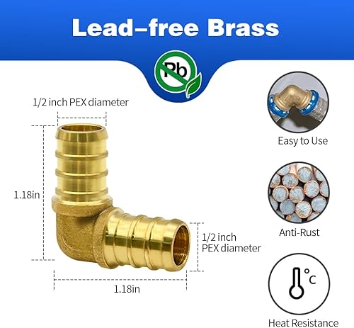 Miniatura 2 de 15 accesorios PEX, accesorios PEX de 12 pulgada, juego de acoplamientos rectos de codo TEE, combo de accesorios de engarce de latón PEX con