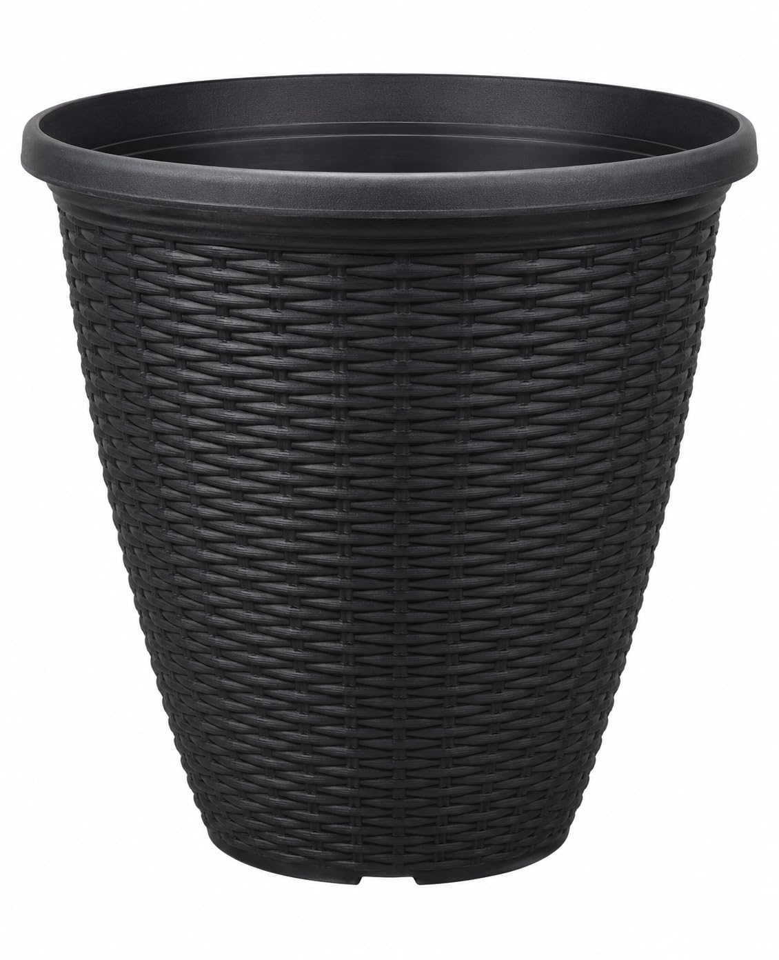 Muddy Hands Black 30 Litre Rattan Effect Large Plant Pot Outdoor Garden Tall Round Plastic Planter