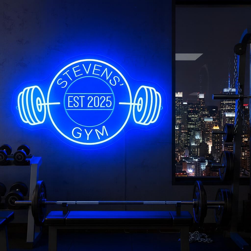 Customizable Gym Neon Sign Decor for Home Gym, Personalized Name GYM LED Light Up Signs, Custom Dumbbell LED Neon Light Decor for Home Gym, Fitness Club, Man Cave,Sports room, Fitness Lover Dad Gifts