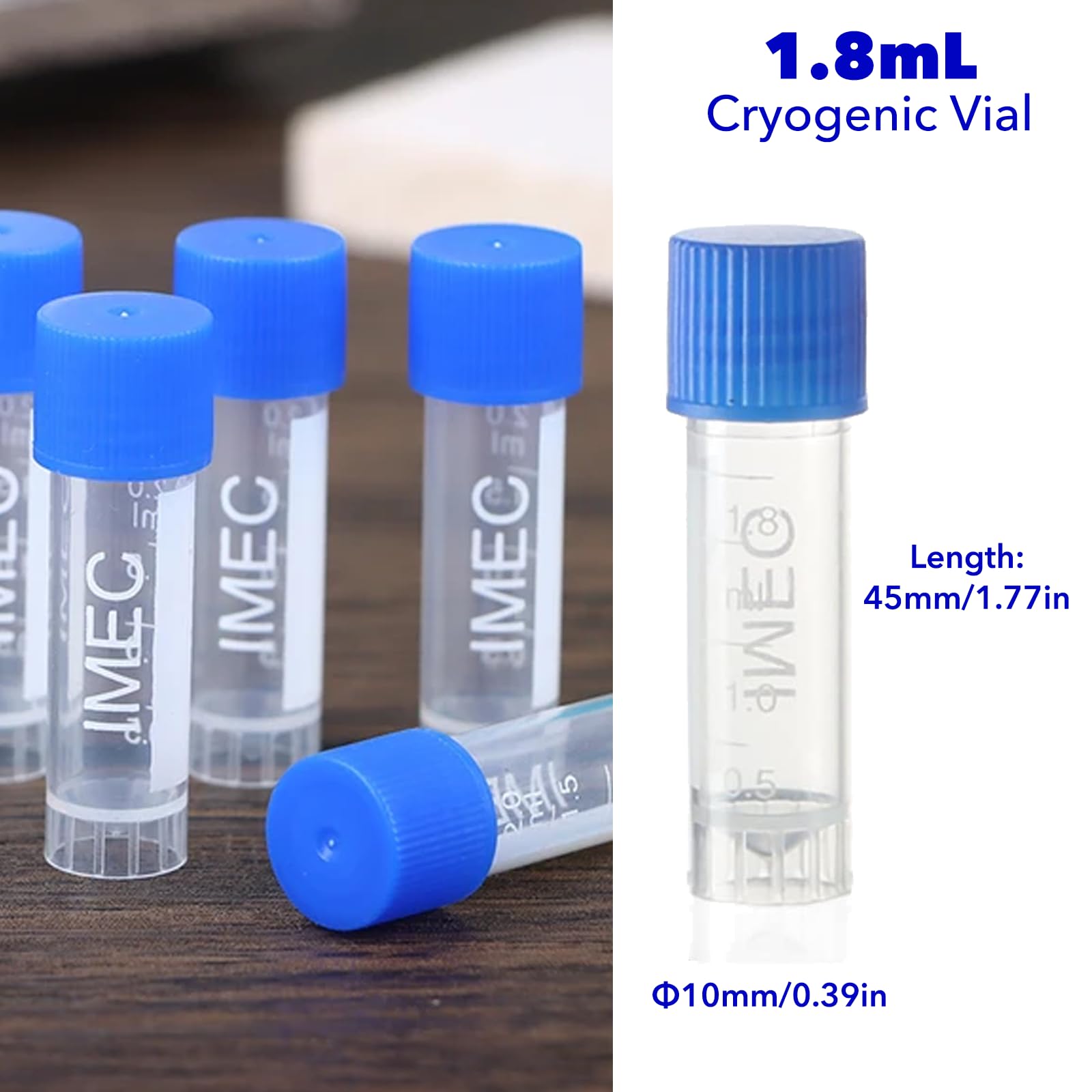 Estresen 1.8ml 500PCS Cryo Tubes, Cryogenic Vial, Cryovial Tubes, Frozen Test Tubes, Plastic Self-Standing Tubes with Screw Caps, for Long Term Freezing