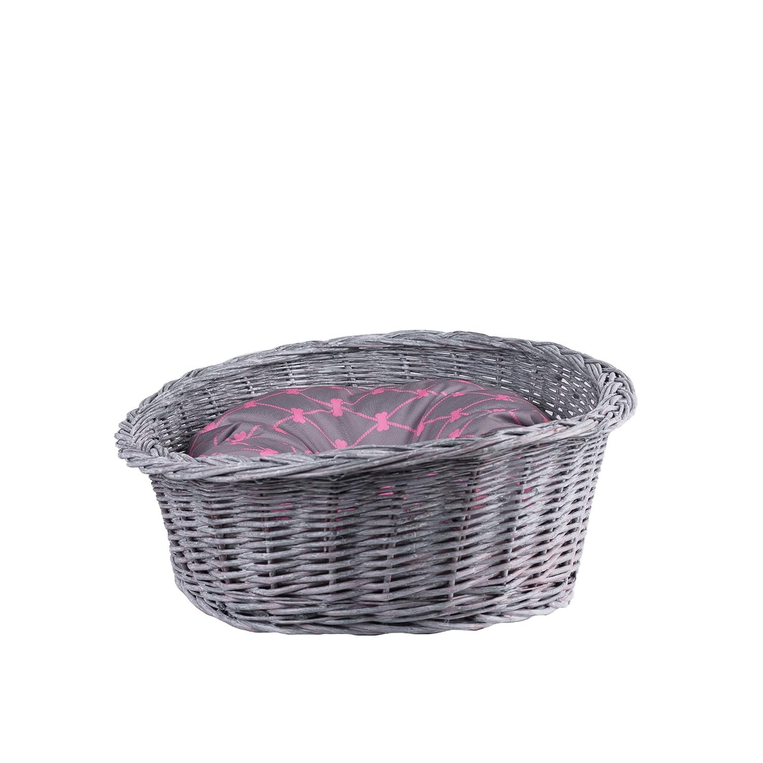 Cesta para perros de mimbre para perros y gatos, cama para perros y gatos, cama con cojín, cesta para animales trenzada, cesta para gatos (gris_gris, 95 x 72 cm, altura 27)