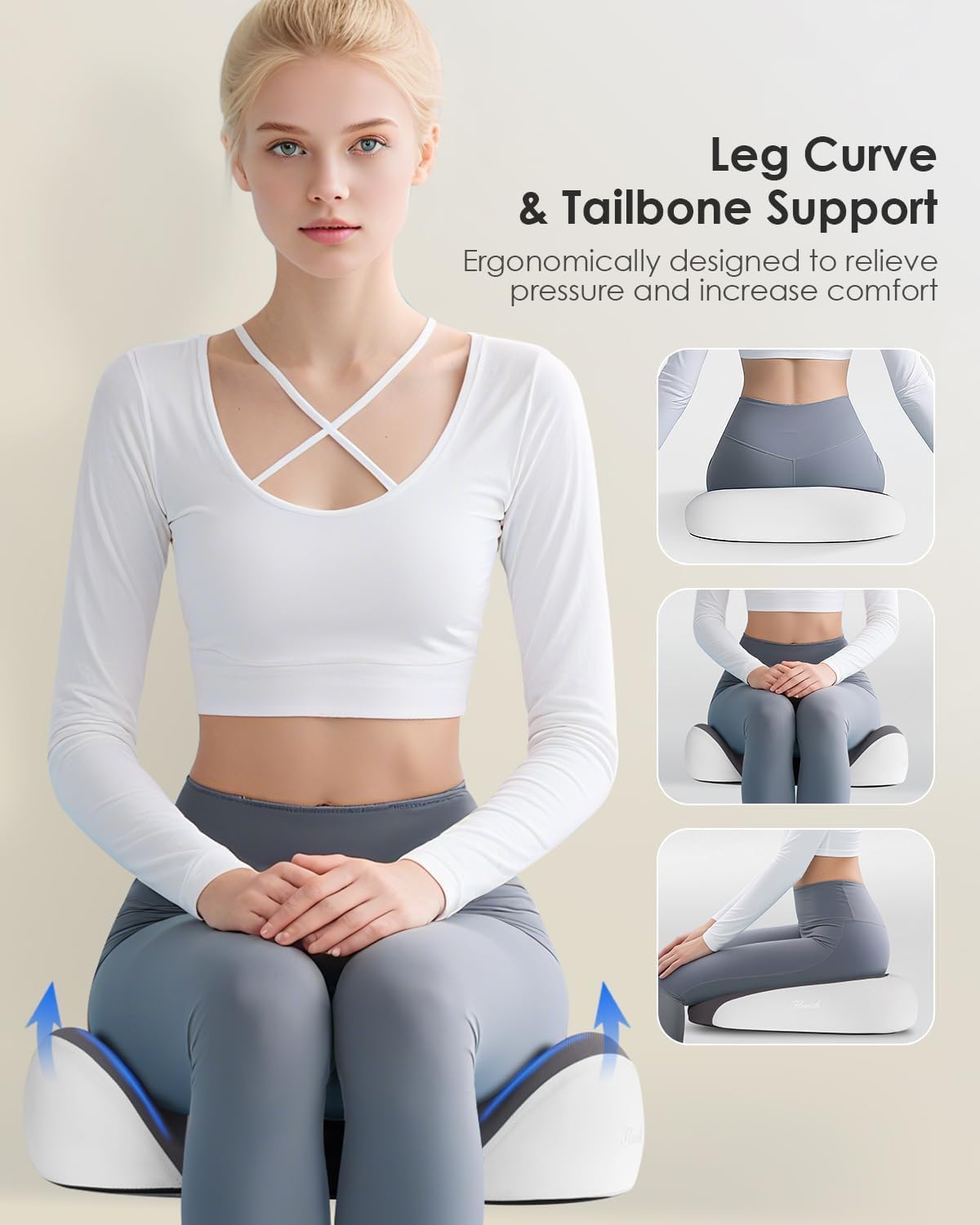 FLORICH Large Car Seat Cushion for Long Sitting, Ergonomic Memory Foam Driving Seat Cushion for Back & Sciatica Pain Relief, Non-Slip Washable Seat Cushion for Car, Driver, Office-Gray