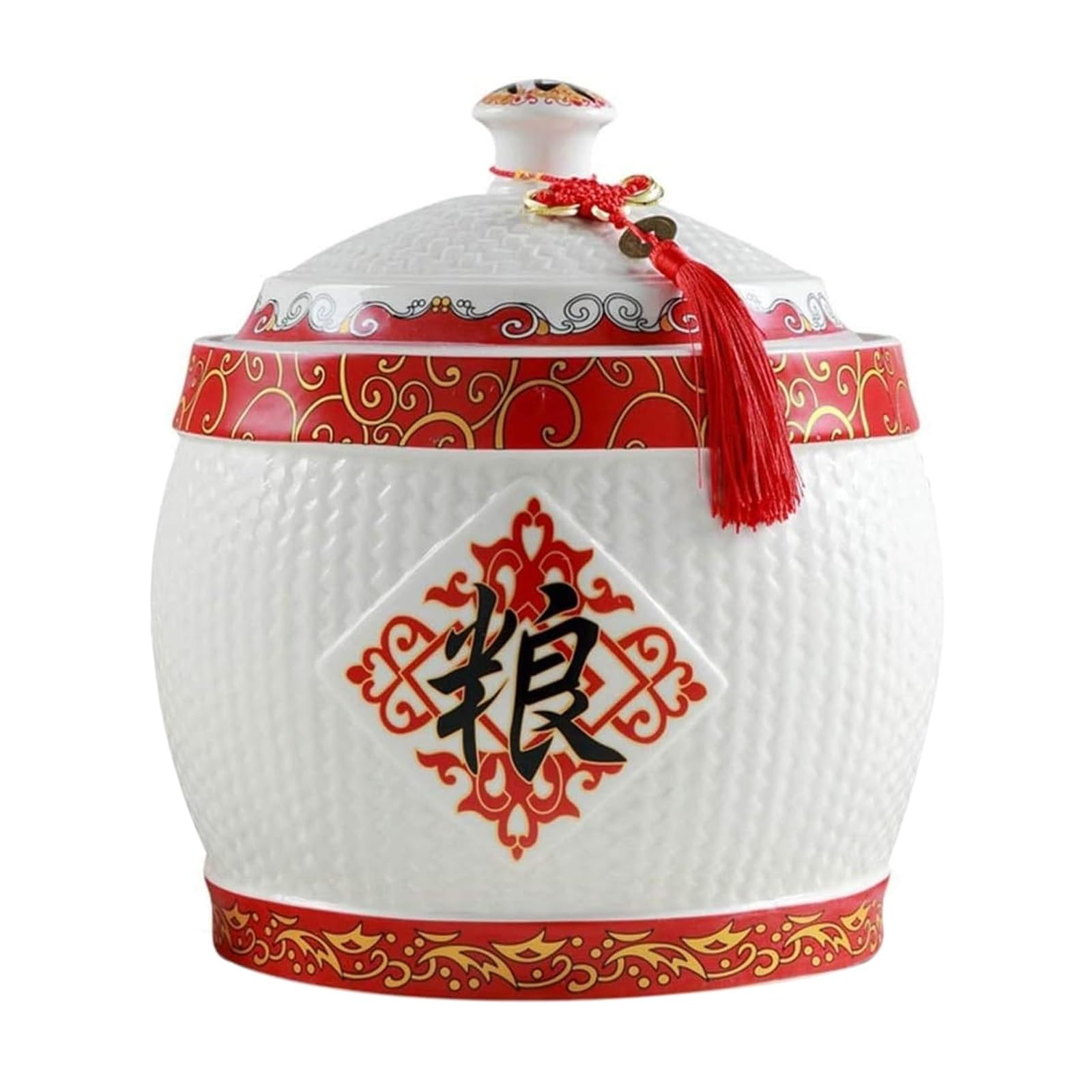 MESCXTY Ceramic Food Storage Jar Rice Containe Bucket Coffee Canister Chinese Design Box for Kitchen Pantry Household(10KG)