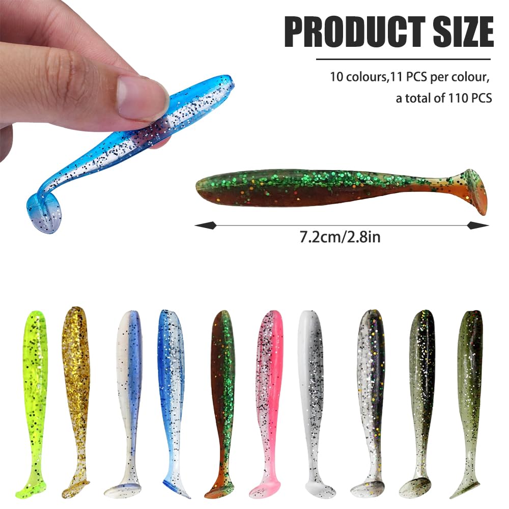 Zestaw 110 sztuk gumowych przynęt na okonie, gumowe przynęty wędkarskie, sandacz, 7 cm, zestaw miękkich sztucznych przynęt gumowych, do szczupaków, okoni, pstrągów