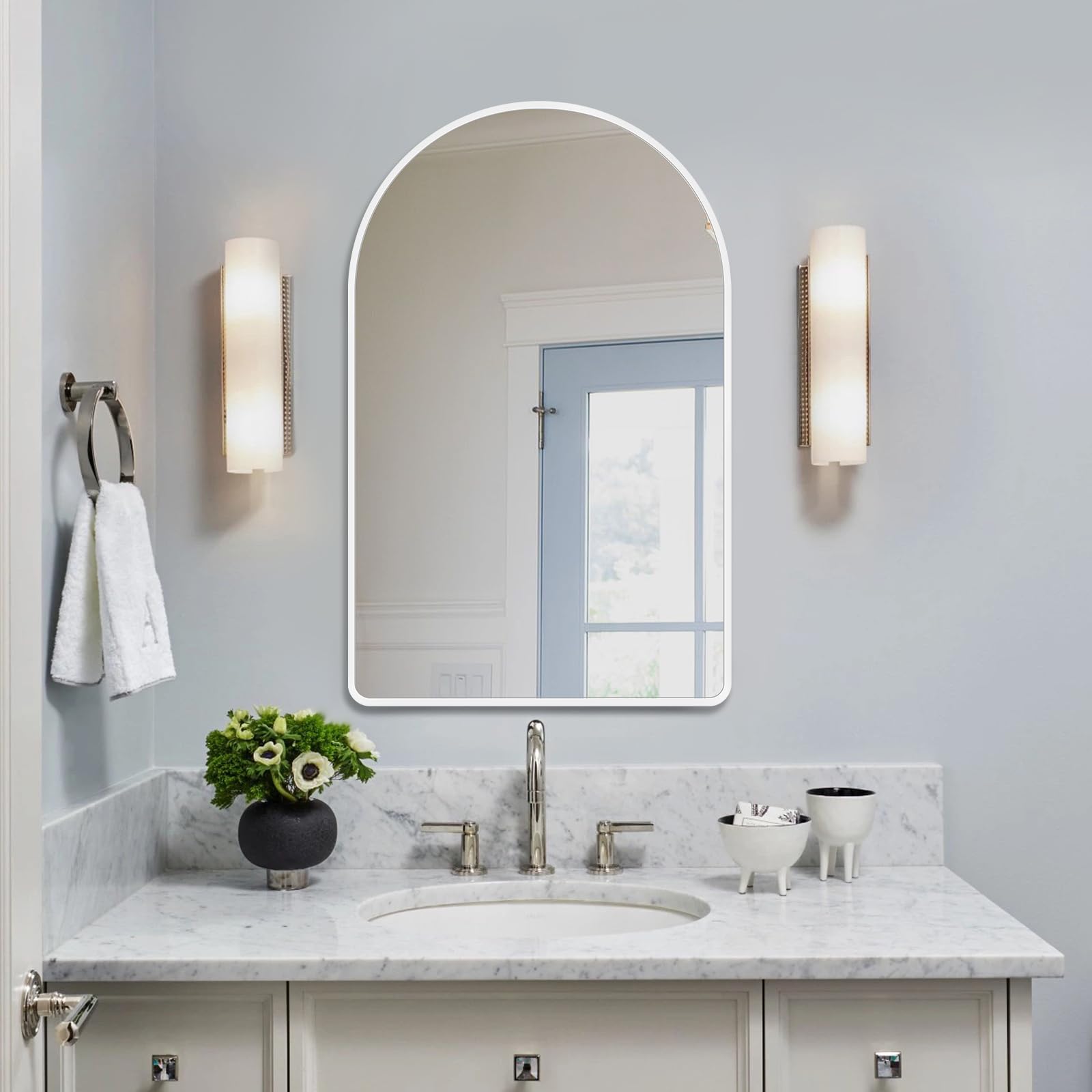 Amazon.com: LAMCHMOR 20"x30" Arched Mirror, White Alumium Frame Arch ...