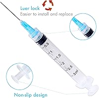 Vista 2 de Paquete de 20 jeringas desechables de 0.1 onzas líquidas con aguja, jeringas Luer Lock de 0.81 oz, 1 pulgada, envueltas individualmente