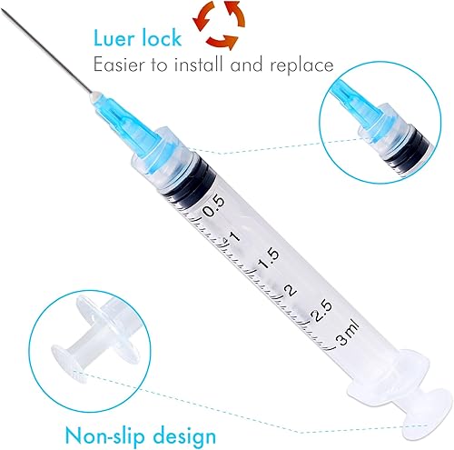 Miniatura 9 de Paquete de 50 jeringas desechables de 0.1 onzas líquidas con aguja, jeringas Luer Lock de 0.88 oz, 1 pulgada, envueltas individualmente