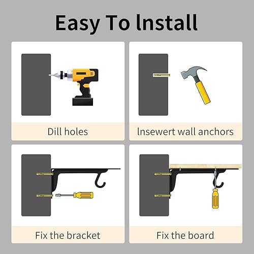 Miniatura 5 de Soporte de barra de armario resistente de 12 pulgadas, soportes de estante de armario de 15 pulgadas de grosor con soporte para barra, soporta 400