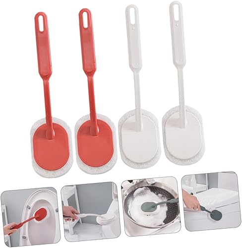 Miniatura 7 de LALAFINA 4pcs mango largo Spong fregona esponja cepillo baño tazón cepillo limpieza mango baño piso cepillo ventana soporte pp