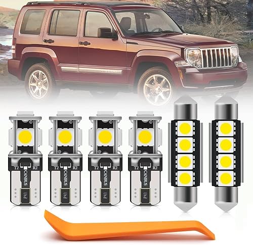 Kit de 8 bombillas LED blancas para Jee'p Liberty KJ 2002 2003 2004 2005 2006 2007 luces de carga de cúpula de mapa, superbrillantes, 6000 K,