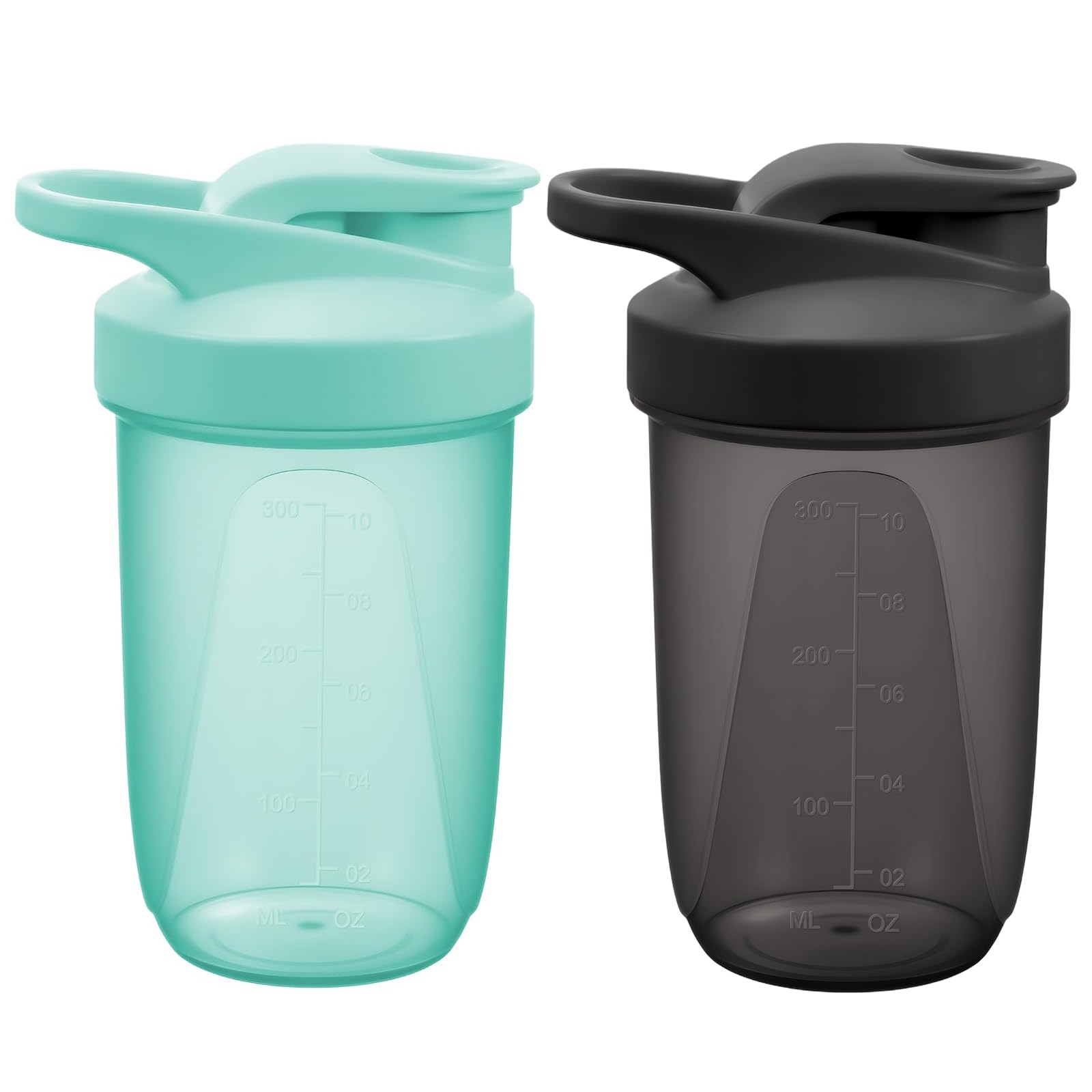 Alaoo Protein Shaker, 2 Stück 400ml Proteinshaker Flasche, Fitness Shaker mit 2 Mixball Edelstahl, BPA-frei mit Messskala für Proteinpulver,Proteinshake (Schwarz+Smaragdgrün)