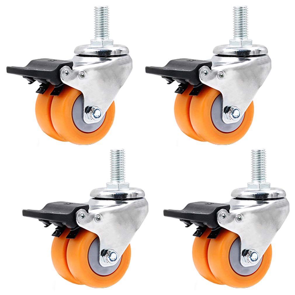 Möbelrollen, Caster Wheels,Wheels 4pcs Yellow Swivel Caster,TPE Stem Castors,Metal Furniture Wheel,Threaded Stem Mounting M12x25mm,Silent,Double Wheel,for Sofa Table Flower Stand Refrigerator (2in,Bra