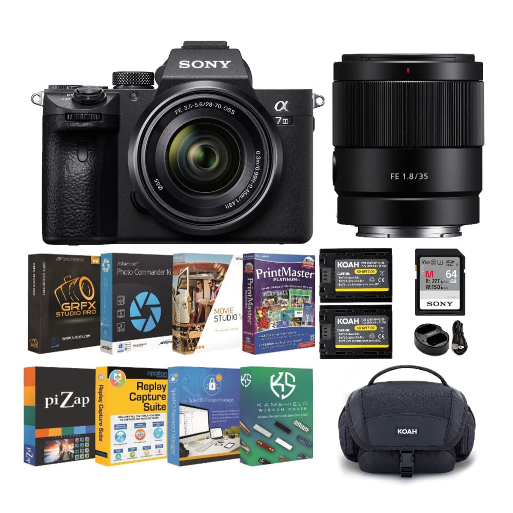 Sony Alpha a7 III Full Frame Mirrorless Digital Camera with 28-70mm OSS Bundle and 35mm f/1.8 Large Aperture Lens (6 Items)