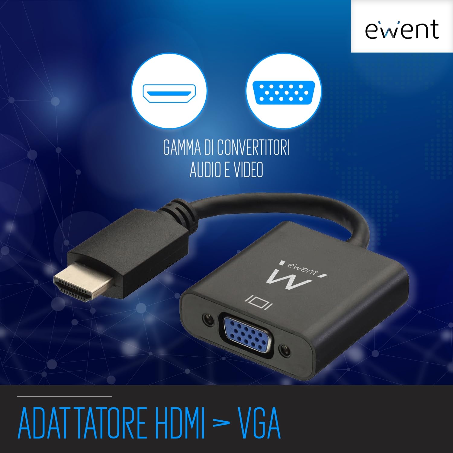 Ewent EW9864 - Convertitore HDMI a VGA (maschio a femmina) adattatore per computer, desktop, laptop, PC, monitor, proiettore, HDTV, Chromebook, Raspberry Pi, Roku, Xbox e altro-Nero