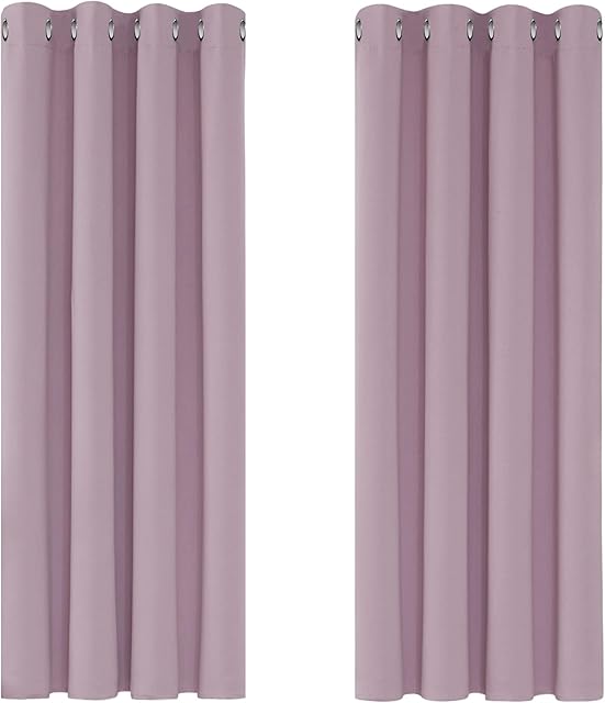 Deconovo Pink Curtains Thermal Insulated Eyelet Blackout Curtains for kids 46 x 54 Inch Pink Lavender 2 Panels