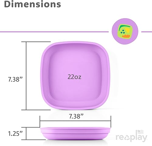 Miniatura 9 de Re Play - Plato plano de 7 pulgadas con tapa de silicona, fabricado con silicona platino de grado médico, 3 platos + 3 tapas, color azul verdadero