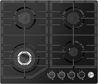 Hoover 60cm Built-in Gas on Glass Hob | 4 Burner Cooktop | Black Tempered Glass Panel