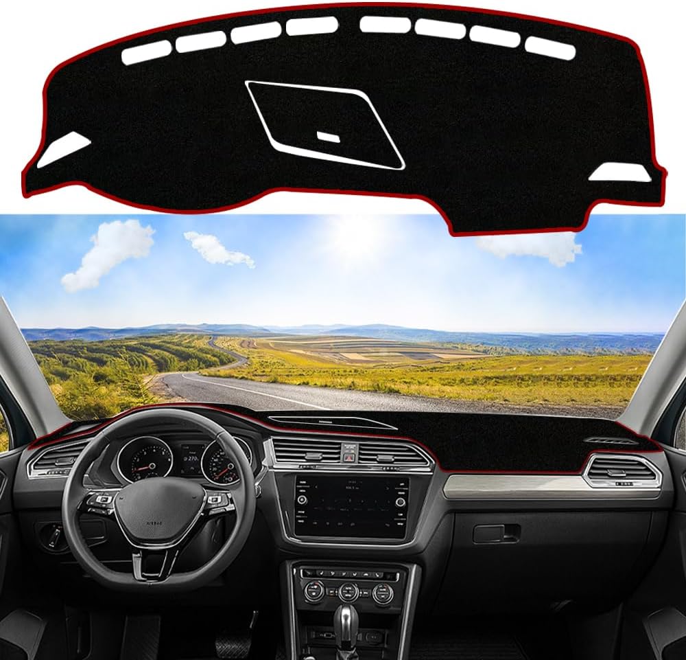 Custom Dash Cover Fit for Volkswagen VW Tiguan 2017-2024 Non-Slip Interior Decoration Sunshade Glare UV Rays Protector Dashboard Mat Carpet Accessories-Red Edge