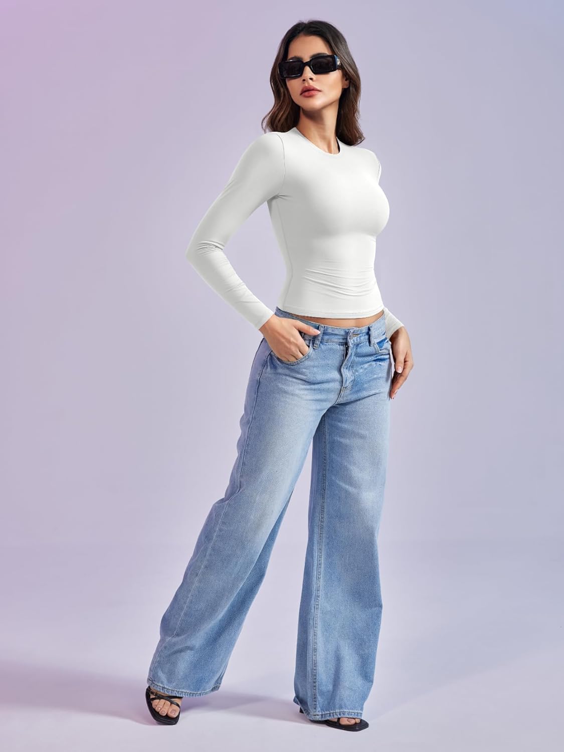 YEOREO Long Sleeve Shirts for Women y2k Tops Double Lined Basic Tee Crew Neck Going Out Sweeney Workout Undershirt - Image 5