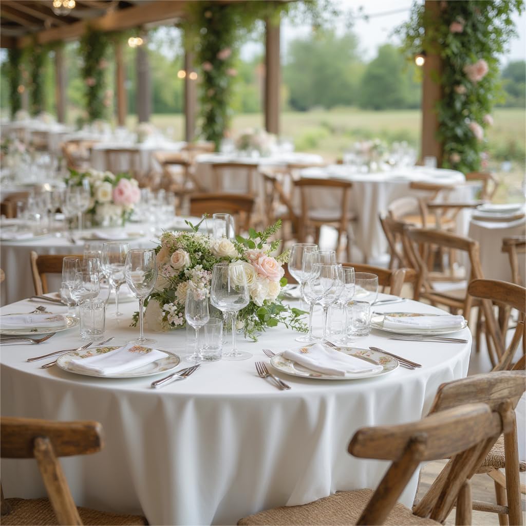 sancua Round Tablecloth - 90 Inch - Water Resistant Spill Proof Washable Polyester Table Cloth Decorative Fabric Table Cover for Dining Tables, Buffet Parties and Camping, White - Image 4