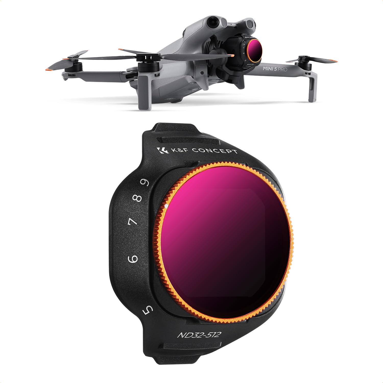 K&amp;F CONCEPT Variable ND Filter Compatible with DJI Mini 5 Pro, ND32-512 5-9 Stops Multicoated HD Optical Glass Lightweight Drone Camera Lens Accessories for Aerial Photography Video Recording