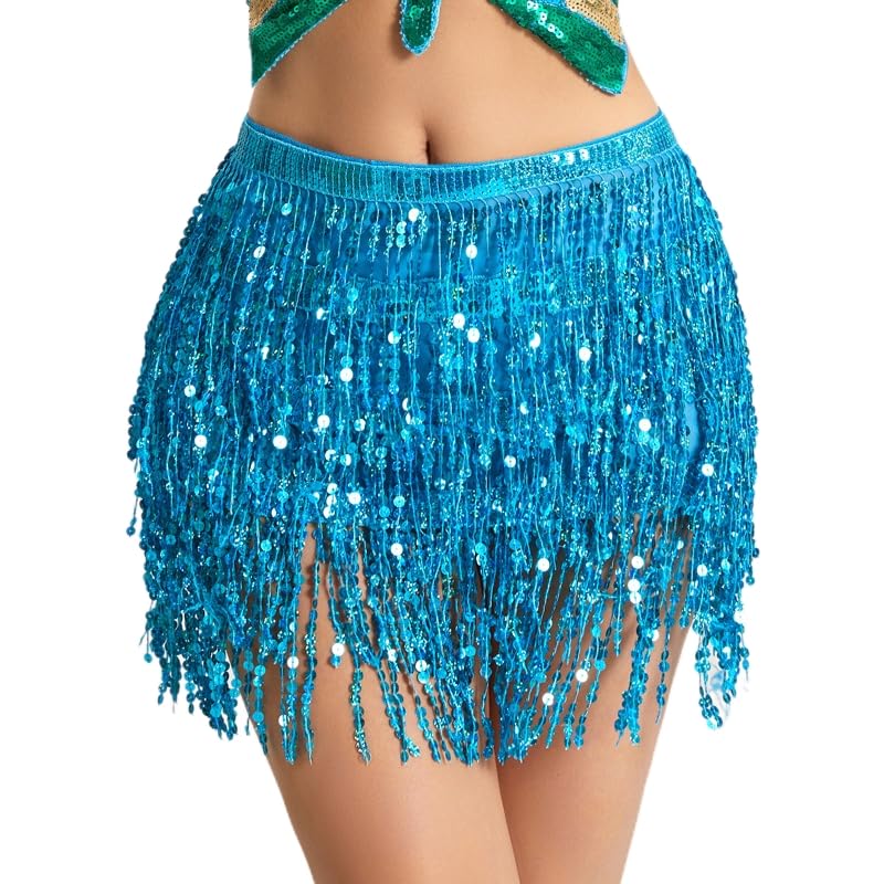 Genericbelly Dance Hip Skirt Sequins Tassel Scarf Multi Layered