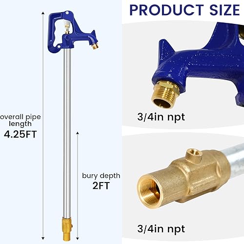 Miniatura 2 de Hidrante de patio libre de heladas de 4.25 pies, hidrante a prueba de heladas sin congelación, conexión de tubería de 34 pulgadas, longitud total de