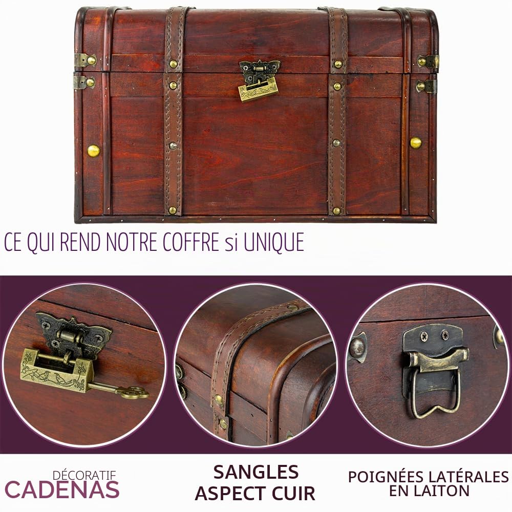 Kingpower Coffret coffre en bois avec serrure Coffre de cadeaux | 40 x 22 x 24 cm, Boîte, caisse en bois