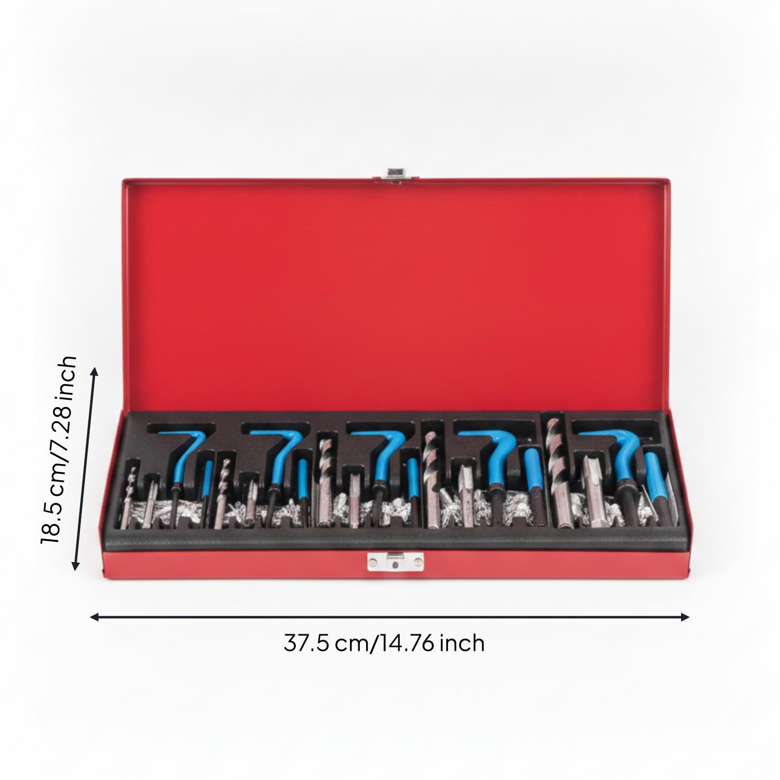 Kit Riparazione Filetti Custodia Rigida Inserto Filettato Set Impugnatura a T Attrezzi Auto, Scatola Rossa, Manico Blu