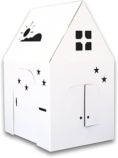 Easy Playhouse - Kids Art and Craft for Indoor and Outdoor Fun, Color, Draw, Doodle on this Blank Canvas – Decorate and Personalize a Cardboard Fort, 34" X 27" X 48" - Made in USA, Age 3+
