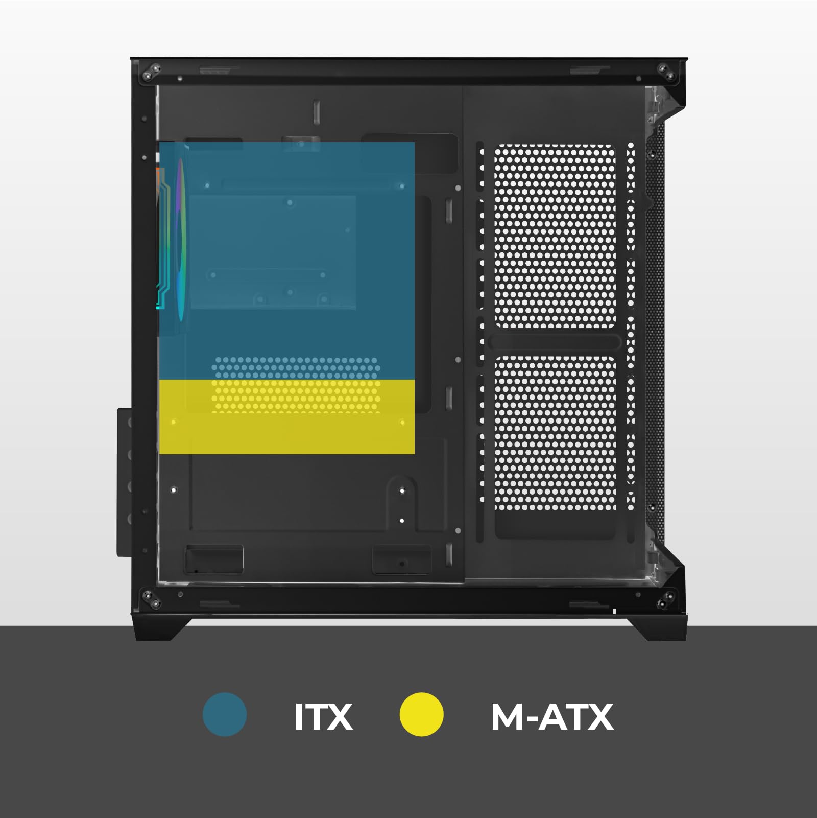 Noua Vision ZK100 Case PC Micro ATX Mini Tower Gaming | Pannelli Vetro Temperato Frontale e Laterale | Ventola ARGB Preinstallata | Struttura Dual Chamber | USB 3.0 | Filtro Anti-Polvere | Nero