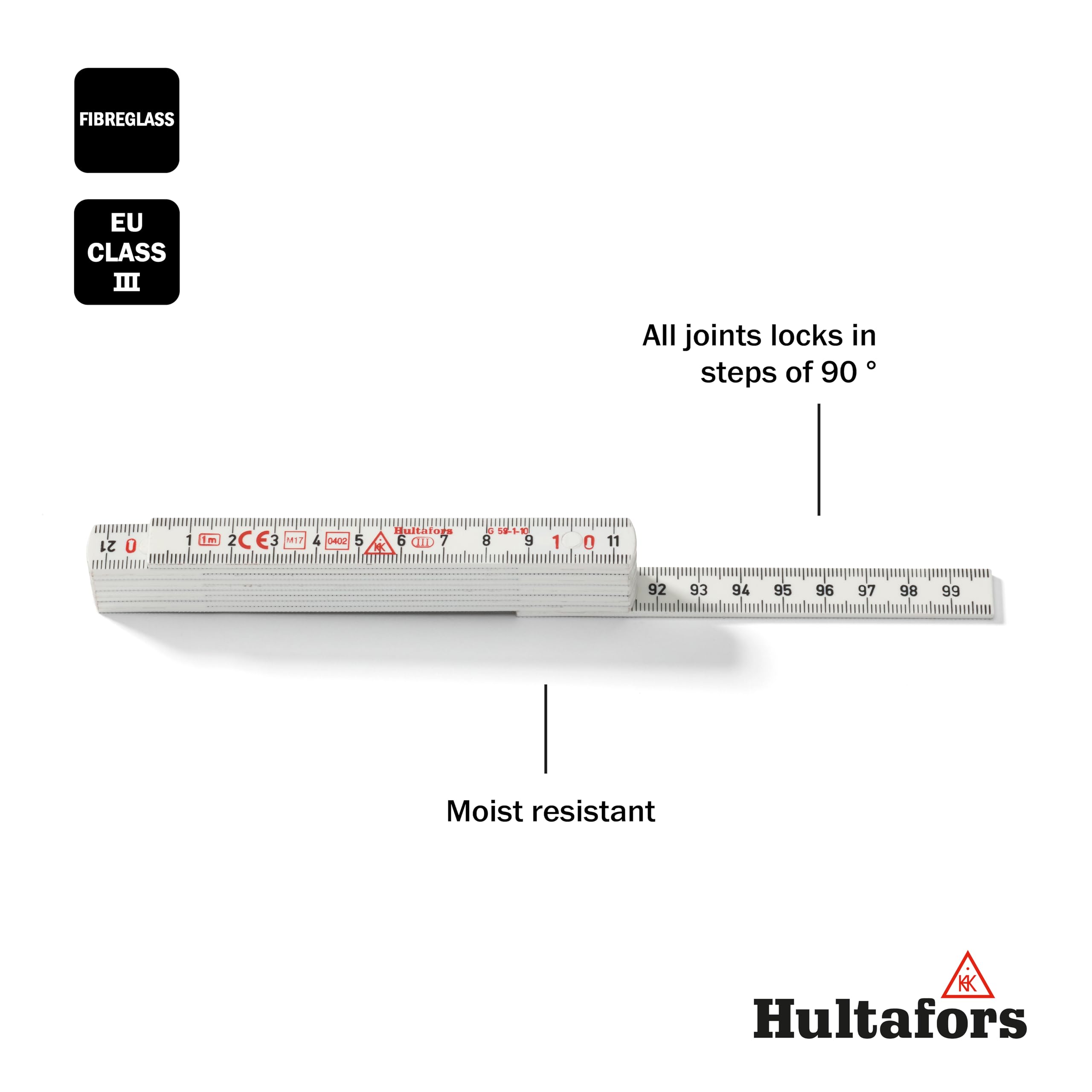 Hultafors 200364 1 m "G59 – 2,5-25,4 cm Metro pieghevole, colore: bianco
