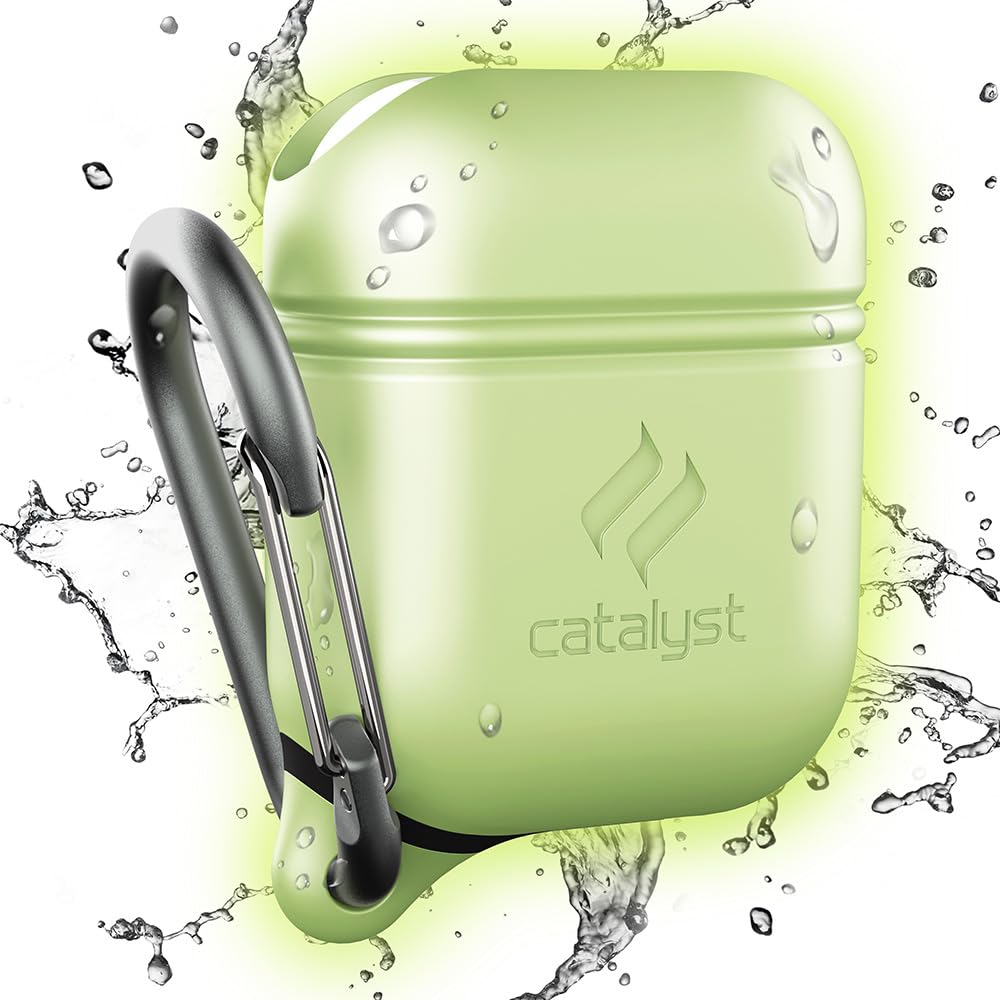 Catalyst - Cover Impermeabile e Antiurto per AirPods 1 e 2 con moschettone di alta qualità, ricarica wireless compatibile, custodia protettiva, alta protezione contro le cadute - Fosforescente