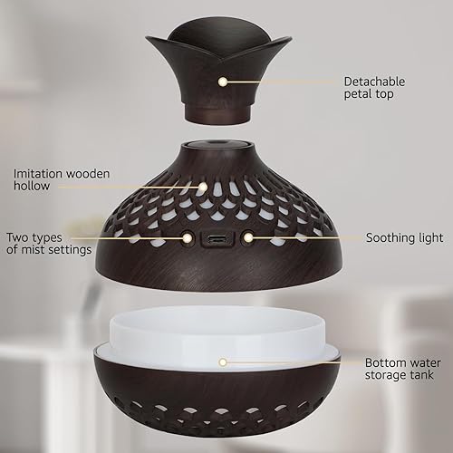 Miniatura 4 de Mini humidificador portátil, pequeño jarrón de grano de madera de 10.1 fl oz, humidificación silenciosa de plantas de niebla fría para dormitorio y